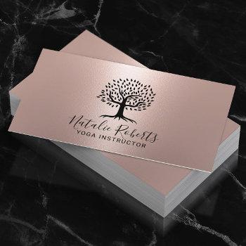 yoga instructor life coach tree logo rose gold business card