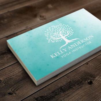 yoga instructor life coach vintage tree watercolor business card
