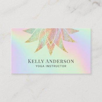 yoga instructor lotus flower holographic pastel business card