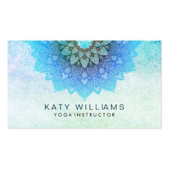 Small Yoga Instructor Lotus Flower Watercolor Teal Business Card Front View