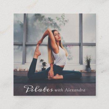 yoga pilates instructor elegant boho script photo square business card