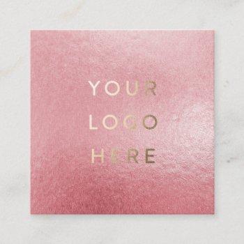 your logo faux light pink foil modern business square business card
