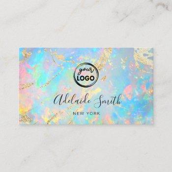 your logo on faux holographic opal stone texture business card
