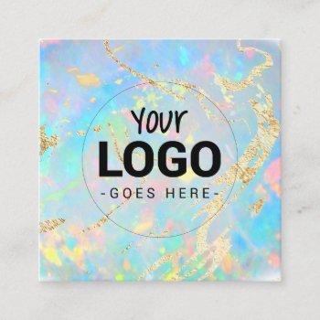 your logo on faux holographic opal stone texture square business card