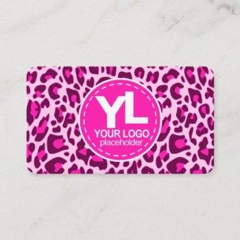 your logo pink leopard print rockabilly pattern business card