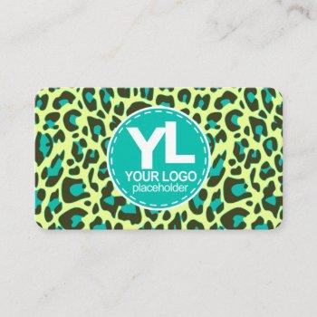 your logo teal leopard print rockabilly pattern business card