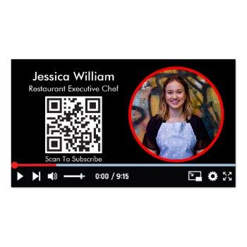 Small Youtube Vlogger Channel With Qr Code Black Business Card Back View