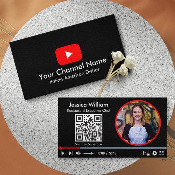 youtube vlogger channel with qr code black business card
