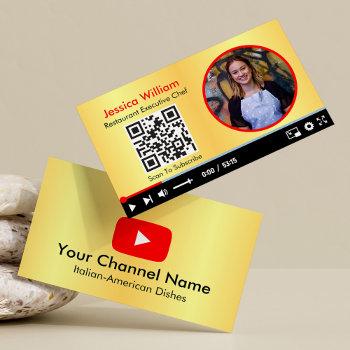 youtube vlogger channel with qr code golden business card