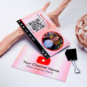 Small Youtube Vlogger Channel With Qr Code Gradient Pink Business Card Front View