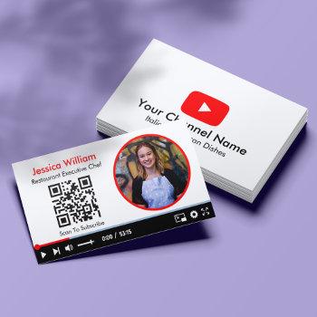 youtube vlogger channel with qr code white business card