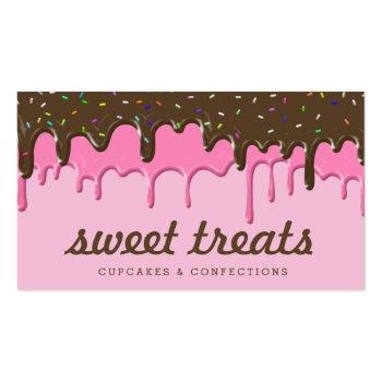Small Yummy Pink Cupcake Icing Ice Cream Drips Business Card Front View