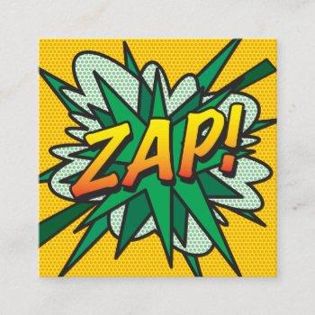 zap fun retro comic book square business card